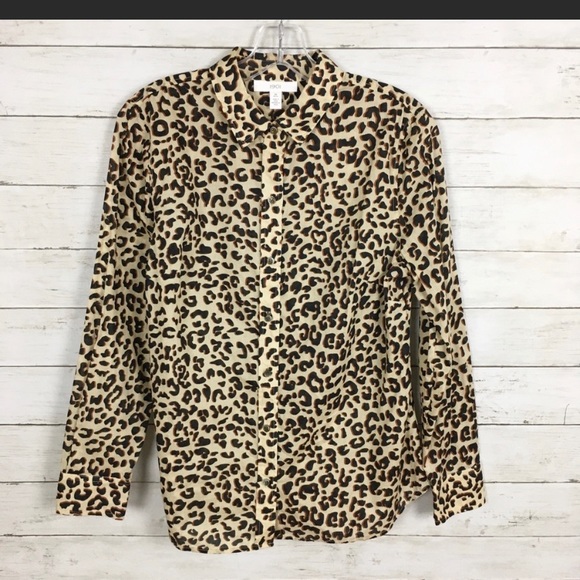1901 Leopard Print Button Down Top | Color: Black - Picture 2 of 13